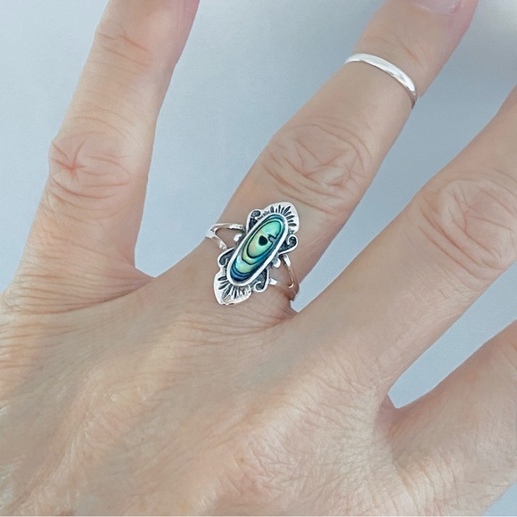 Sterling Silver Victorian Abalone Ring, Seashell Rings, Ocean Shells, Stone Ring - Picture 7 of 11